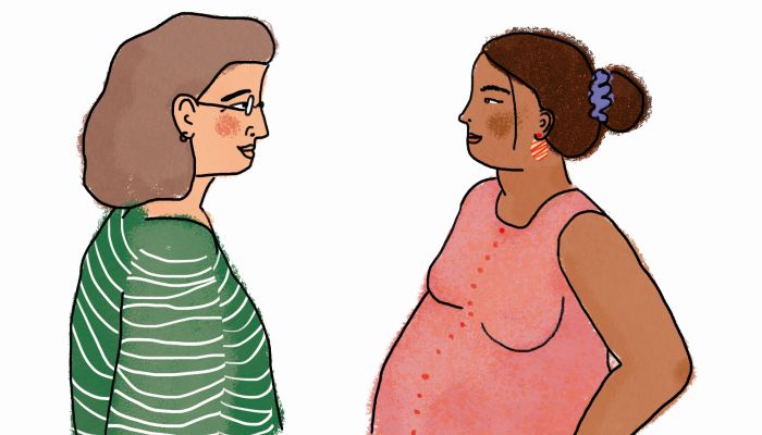 Grafik von Schwangerer und zweiter Frau im Gespräch