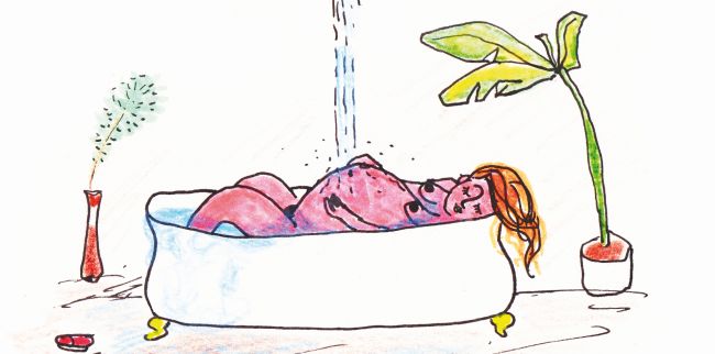 Grafik von Gebärender in Badewanne