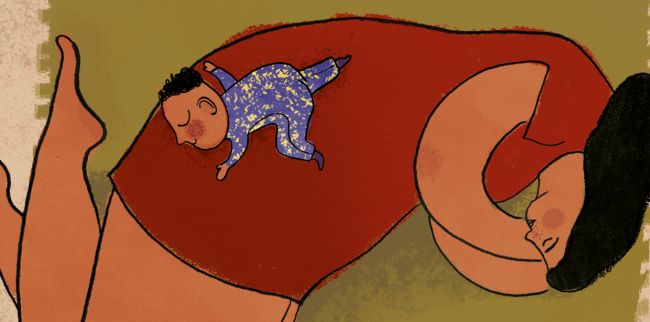 Grafik von schlafender Mutter mit Baby